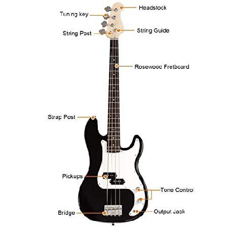 OLAKIDS Electric Bass Guitar Beginner Kit Full Size String Exquisite Paulownia Burning Bass with Strap, Gig Bag, Amp Cord and Accessories (Black)