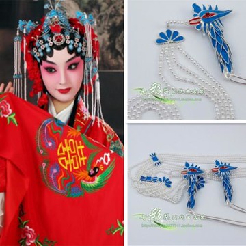 七彩梨園新款古裝戲曲鎖麟囊鳳京劇花旦頭飾戲劇點綢一對炸毛鳳挑