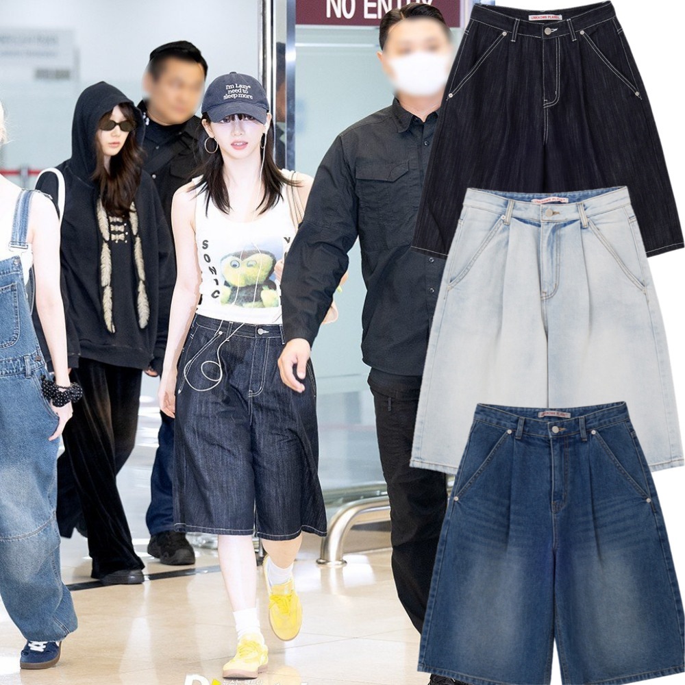 aespa カリナ 着用/Bermuda One Tuck Washed Denim Shorts /ユニ