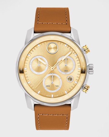 Men's Bold Verso Chronograph Leather Strap Watch, 44mm