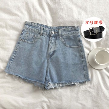 不收邊流蘇牛仔短褲 水洗淺色丹寧短褲 高腰寬鬆牛仔熱褲 牛仔寬版短褲 夏天短褲 a字短褲 顯瘦短褲 毛邊抽鬚 白色短褲