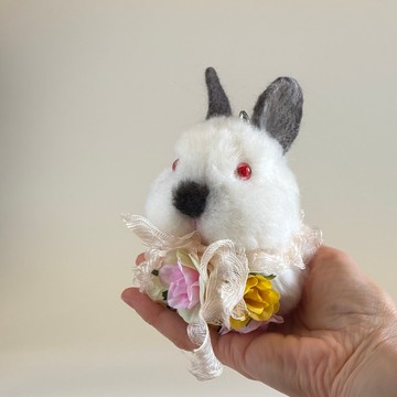 包包吊飾 花園裡的羊毛氈兔子 侏儒兔 喜馬拉雅色