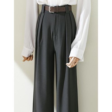 灰色高腰直筒西裝褲女2025春秋新款高級感垂感闊腿顯瘦休閑拖地褲