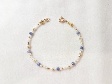 星辰大海 ‧ 藍點石 珍珠 白水晶 串珠 細手環