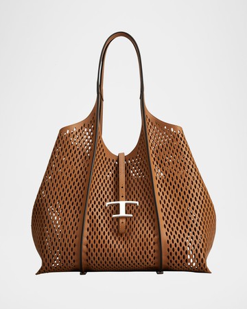 Medium Laser-Cut Leather Shopping Tote Bag