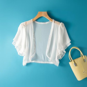 現貨-真絲防曬衣女桑蠶絲 外搭披肩開衫薄外套沙灘空調衫短蕾