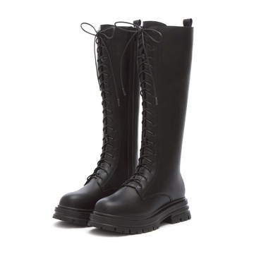 D+AF 全場焦點鬆糕底綁帶馬汀長靴