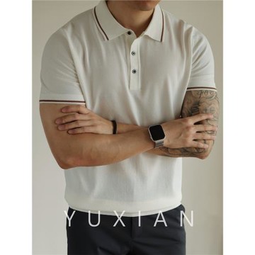(免運)YUXIAN余閑日本ELITE冰絲針織翻領polo衫短袖彈力t恤休閑商務春夏