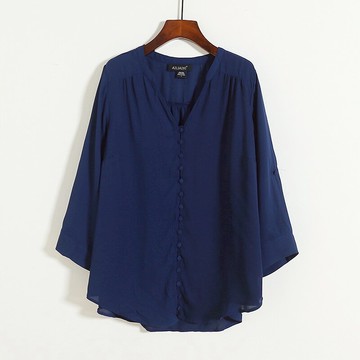 V領雪紡衫 夏季新款紐扣開衫蝙蝠衫夏季新款薄女打底衫上衣E/18-3
