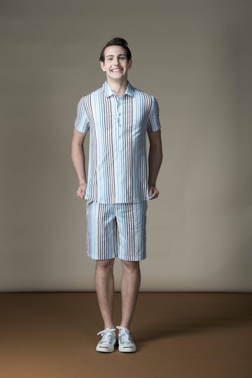 Sevenfold  Gradient Striped Short Sleeved Shirt 漸層條紋短袖襯衫 (藍/褐)