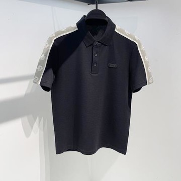 2024新款男裝夏季潮牌織帶拼接商務休閑polo衫翻領T恤男