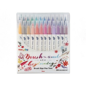 【Pentel 飛龍】雙頭柔繪筆 24色 /盒 SESW30C-24