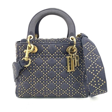 dior藍色織布戴妃格紋手提包