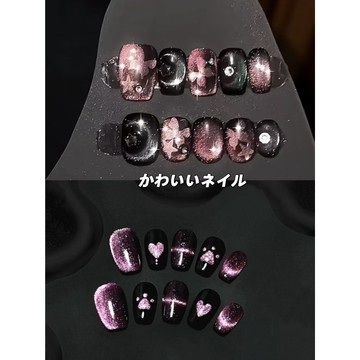 台灣-日系夏日新款かわいいネイル爆閃貓眼純手工穿戴甲短款卡通美甲貼片