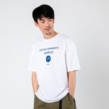 emoji哭臉白色印花小領口廓形寬松通勤短袖棉T恤 竹節棉 街頭