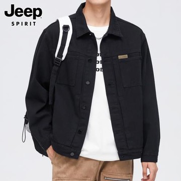 JEEP SPIRIT痞帥牛仔外套男士春秋季新款潮牌寬松大碼夾克衫男裝
