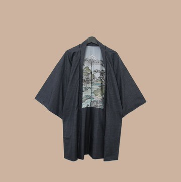 Back to Green-日本帶回羽織 河川房屋與松M-24/vintage kimono