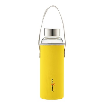 BLACK HAMMER 晶透耐熱玻璃水瓶 附布套 395ml 內鋼蓋 耐酸鹼  萊姆黃  1個