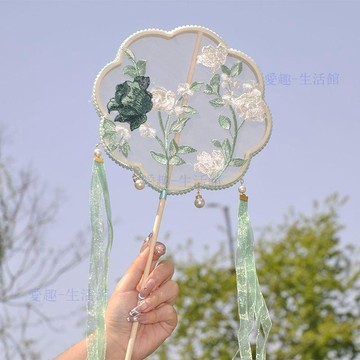 💖臺灣-出貨💖中國風復古刺繡團扇舞蹈扇古典舞表演扇子漢服搭配拍照古風扇子06c6