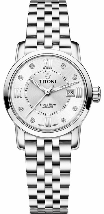 TITONI 梅花錶 天星系列 SPACE_STAR 機械女腕表(23538S-099)-28mm-銀面鋼帶【刷卡回饋 分期0利率】【APP下單點數13倍送】