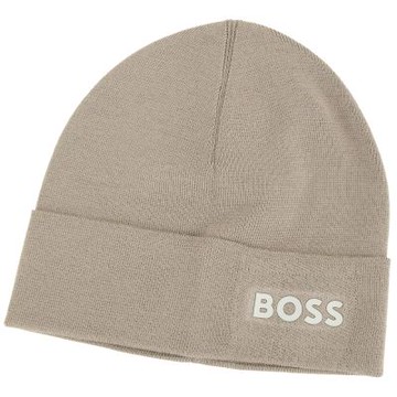BOSS 側邊矽膠字母羊毛混紡反摺針織帽(可可色)
