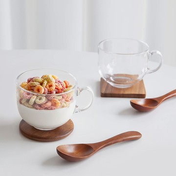 NICOTT 玻璃馬克杯+湯匙 2入組 500ml  馬克杯 透明色 + 湯匙 款式隨機  1組