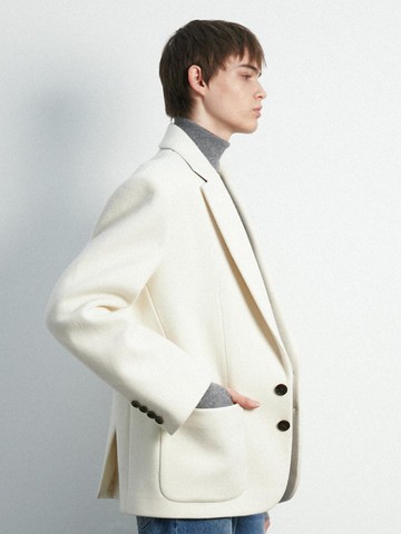 UNISEX, Classic Oversized Heavy Wool Jacket / White