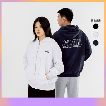 【CLAN】拉鍊帽T 後背鏤空LOGO 纯棉無內刷毛 厚磅寬鬆 Zip Hoodie 美式連帽外套  黑/藏青/淺灰