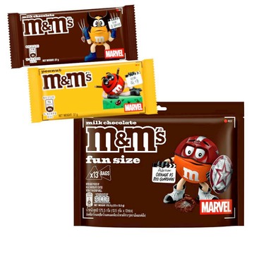 【M&M'S】MARVEL漫威聯名包裝 經典糖衣巧克力12入(牛奶37g/花生37g)/樂享包175.5g(人物隨機)