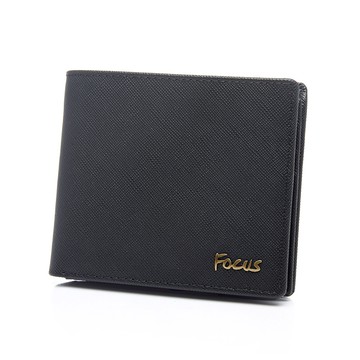 【FOCUS】真皮RFID防盜簡約9卡中翻透明窗男短夾_十字紋黑 (FHB2950)