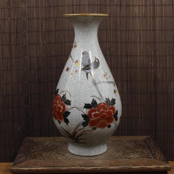 清乾隆粉彩描金牡丹花鳥玉壺春瓶 民間收藏老貨瓷器 古董古玩擺件1入