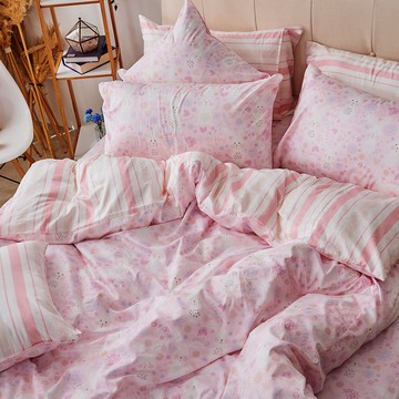 戀家小舖 100%精梳棉 床包 / 雙人【花間小兔-粉】含兩件枕套 60支精梳棉 台灣製