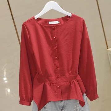 2025新款韓版九分袖修身顯瘦小裙擺雪紡衫氣質上衣長袖襯衫女開衫