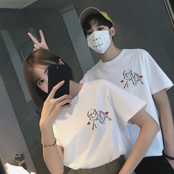 🚀隔日到貨🚀卡通印花情侶服大學t圓領t恤百搭首選透氣Tee超萌推薦卡通短袖重磅短t短袖上衣情侶衣男女短袖情侶裝
