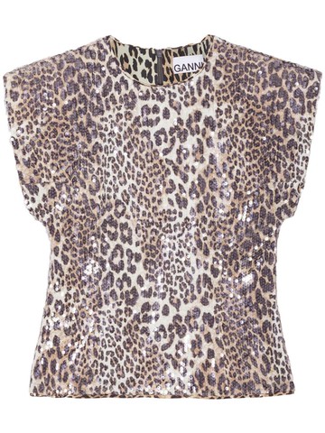 Ganni Blouse With Animalier Printed And Rhinestones