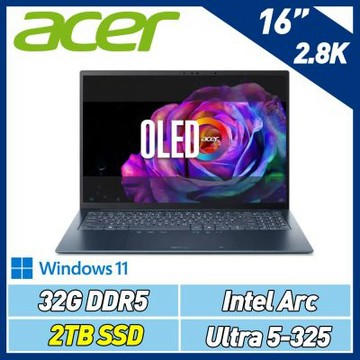 Acer 宏碁 Swift Edge SFE16-I51-53GL 16吋2.8K輕薄特仕筆電(Ultra 5-325/32G/2TB SSD/Win11/藍)