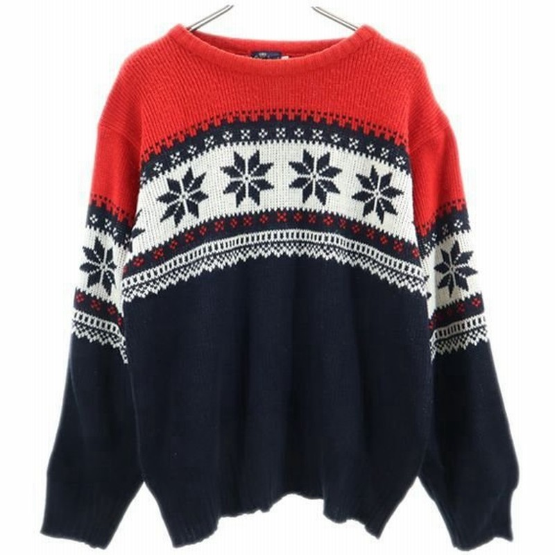 ノルディック柄 ニット S 赤 紺 Pearl Diver クルーネック セーター メンズ 古着 29 通販 Lineポイント最大0 5 Get Lineショッピング