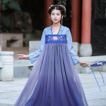 復古日常改良漢服漢元素漸變色飄逸超仙氣襦裙中國風雪紡連衣裙夏