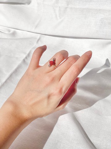 紅瑪瑙_戒指_彈性戒圍_簡約_金屬編織飾品_礦石水晶_銅鍍鈦