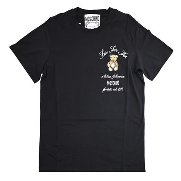 MOSCHINO Antica Pellicceria 品牌小熊插畫棉質短T恤.黑
