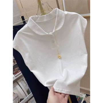 白色polo領短袖t恤女2026夏季新款簡約無袖體恤修身顯瘦翻領上衣