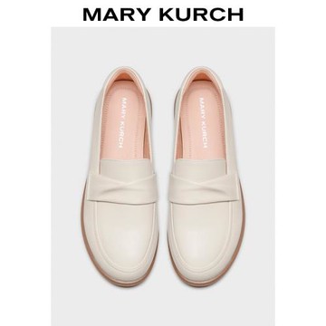 MARY KURCH軟羊皮單鞋女低跟春夏圓頭平底舒適樂福鞋一腳蹬小皮鞋