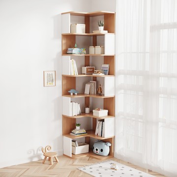 【樂樂】L型轉角簡約實用書架雙色7層60x60(實木書架 層架 置物架 收納架)原木+白色 七層60*60
