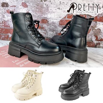 Pretty 女 馬丁靴 短靴 綁帶靴 厚底 拉鍊 短筒BA-2A799