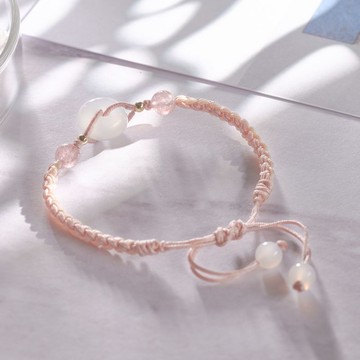 【幸福蜜語x平安扣x親子款】草莓晶。白瑪瑙。粉編繩