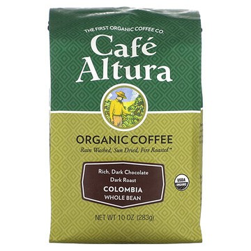 Cafe Altura, 有機咖啡，哥倫比亞，全豆，深度烘焙，10 盎司（283 克）