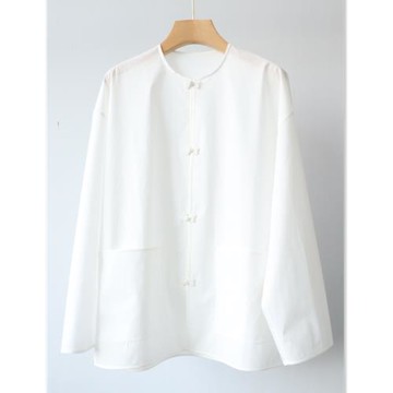 有意境有品位有氣質 中式手工盤扣府綢棉白色襯衫女
