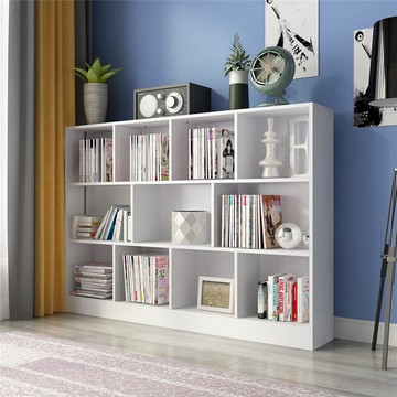 簡約現代書架書柜拼裝簡易客廳置物架落地儲物架收納木柜子格子柜