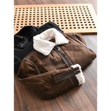 韓國單！加厚皮毛一體！外貿尾貨男士秋冬休閑翻領麂皮絨夾克外套