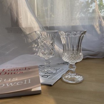 韓式浮雕矮腳玻璃杯刻花紅酒杯西餐廳女士高腳杯創意個性雕花酒杯